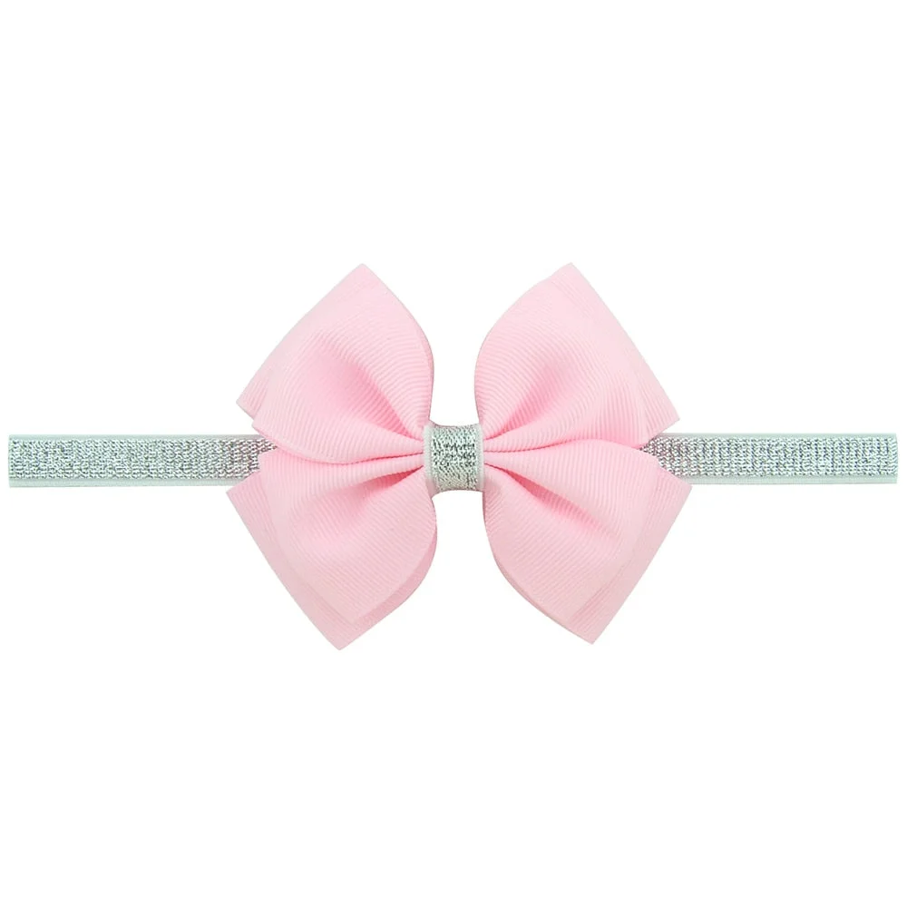 1 piece Sweet Color Kids Bow Headband Silver Ribbon Bows with Thin Hairband Photography Props Girls Bow Tiara Headwrap 724