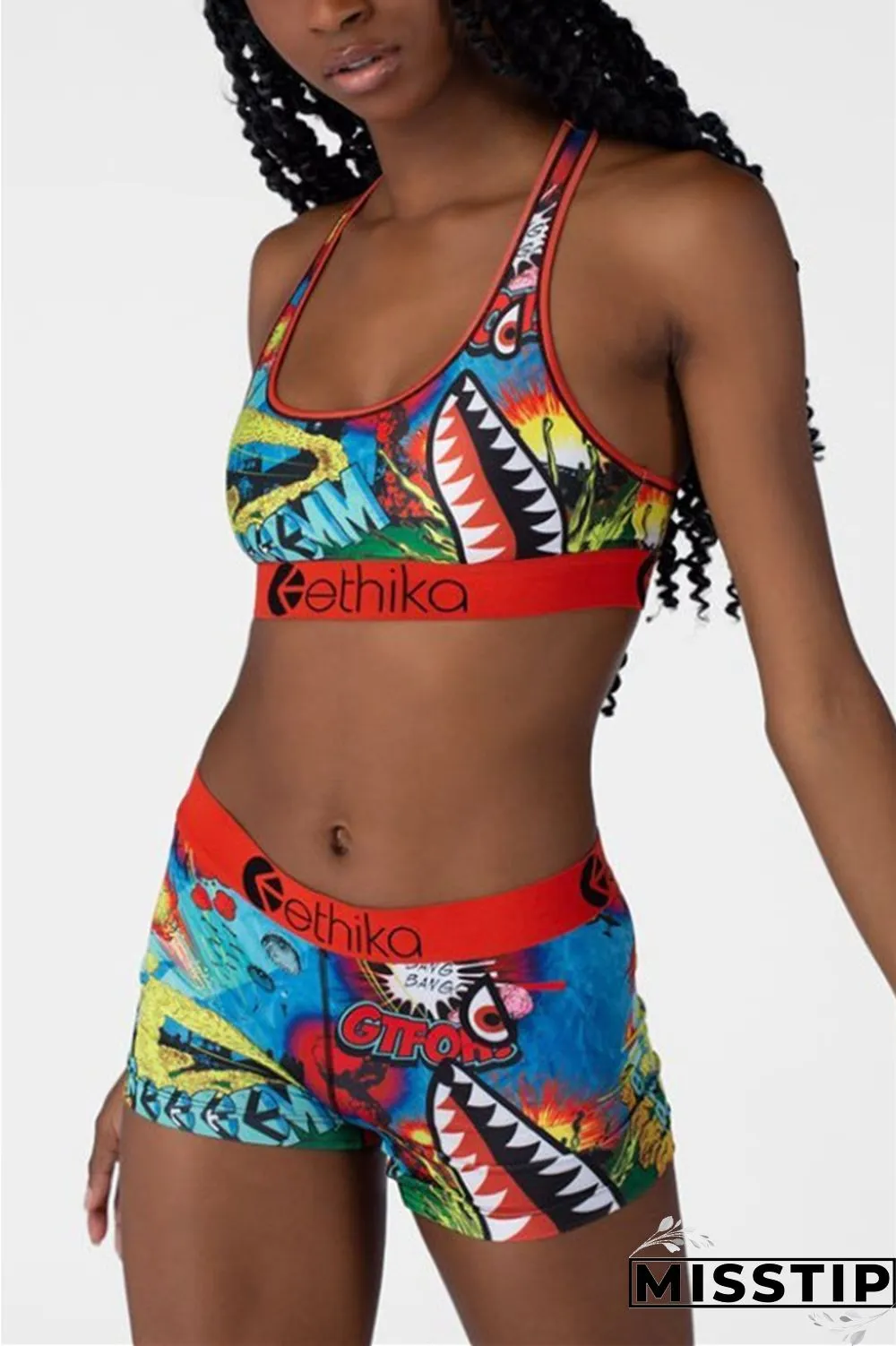 Blue Fashion Sportswear Sleeveless U Neck Tank Short Two Pieces