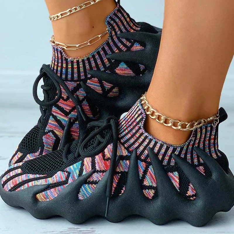 Women's Arch Support Lace-up Knit Breathable Sneakers