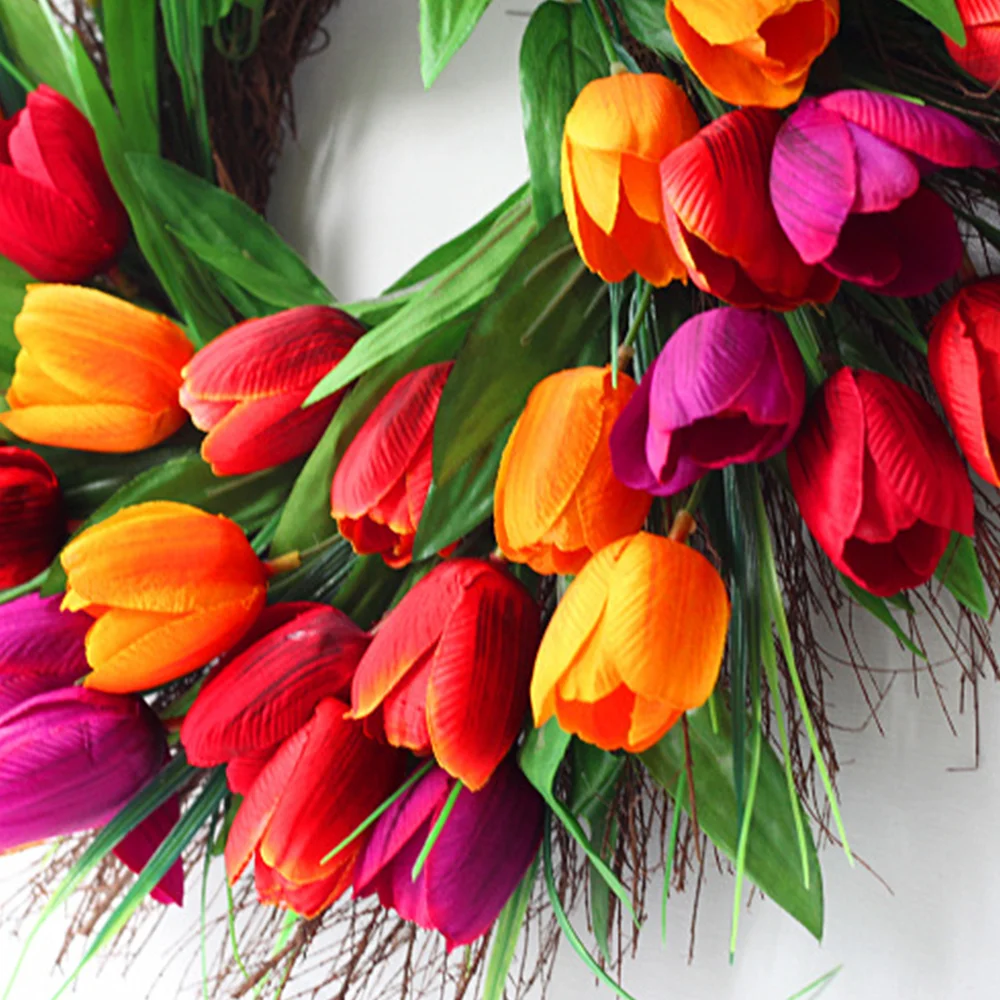 Spring Simulation Tulip Wreath Holiday Decoration