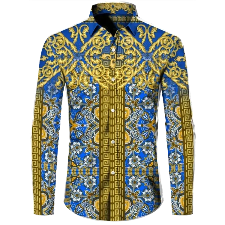 Traceeye Vintage Golden Stripe Men Shirt 3D Print Man/Women Casual Fashion Long Sleeves Shirts Button Streetwear Oversized Unisex Clothes