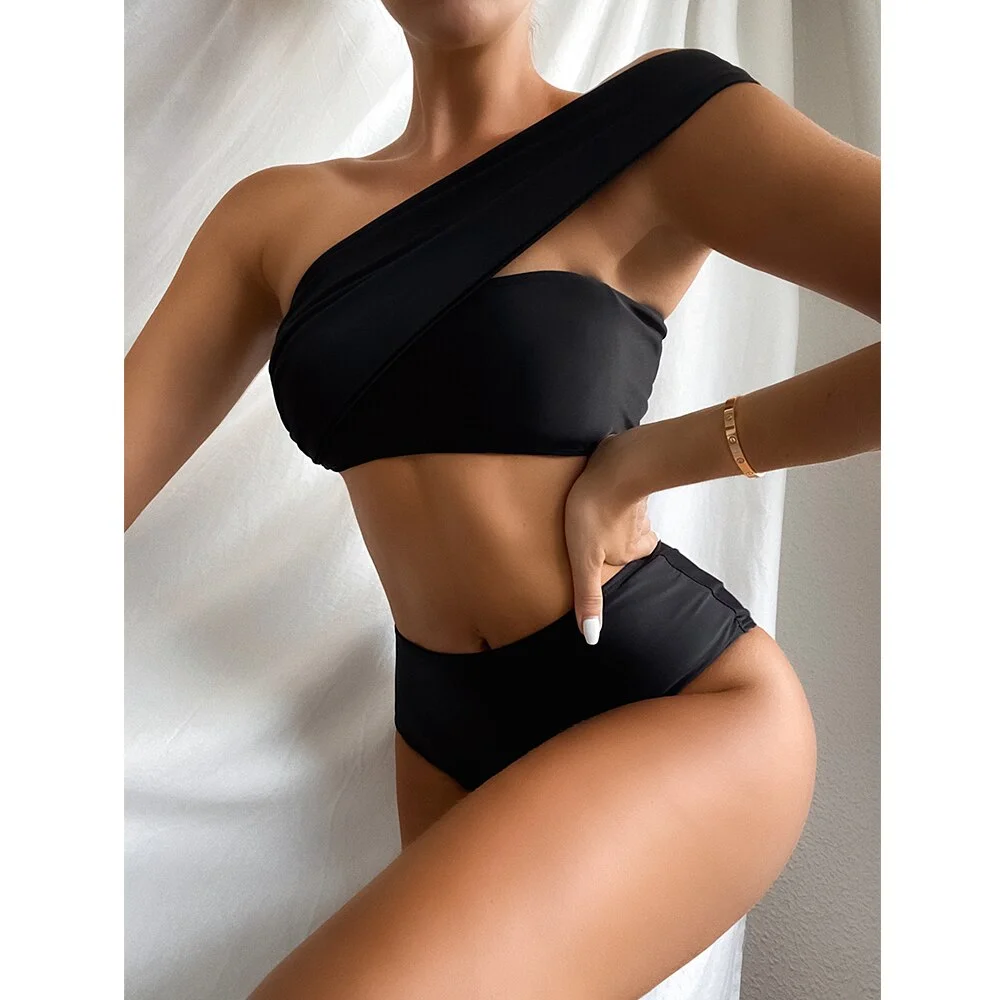 2021 Sexy Solid Bikini Women Swimsuit One Shoulder Swimwear Female Push Up Bikini Set Brazilian Bathing Suits Summer Beach Wear