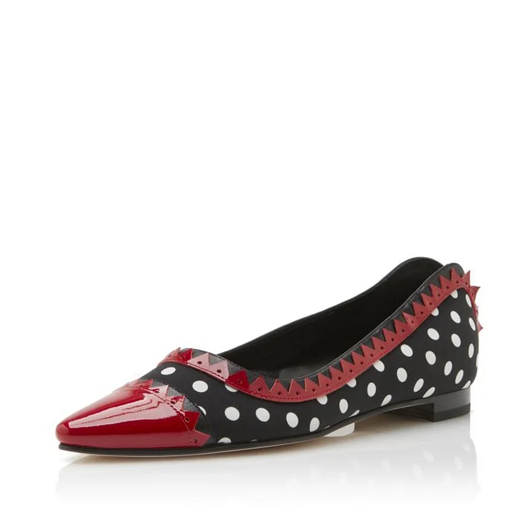 Black and Red Polka Dots Comfortable Flats |FSJ Shoes