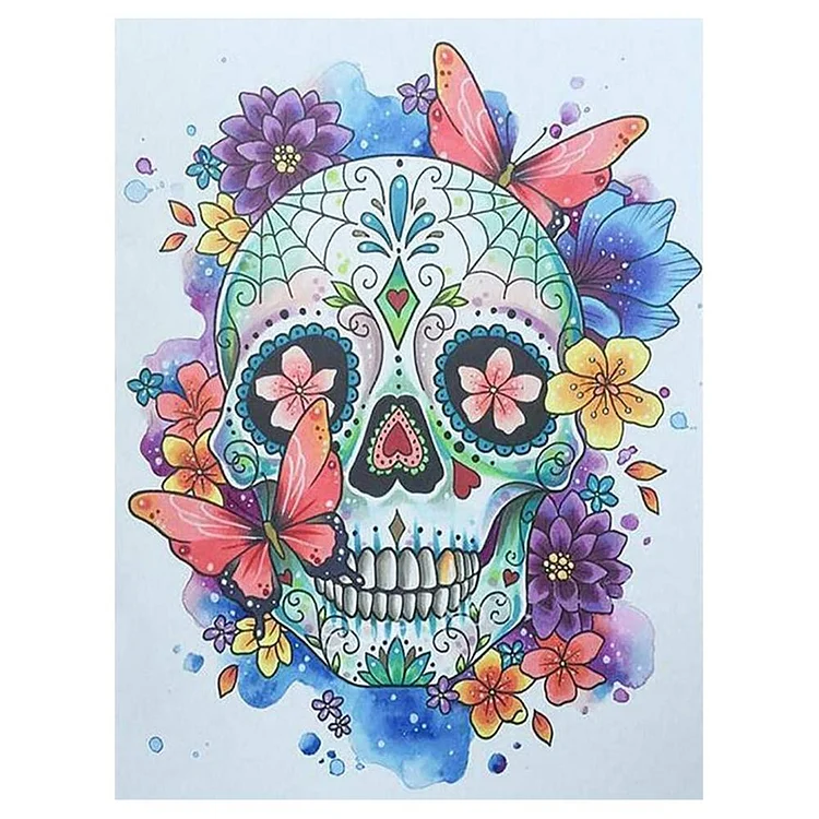 Flower Skull - 11CT 3 Strands Threads Printed Cross Stitch Kit - 40x50cm(Canvas)