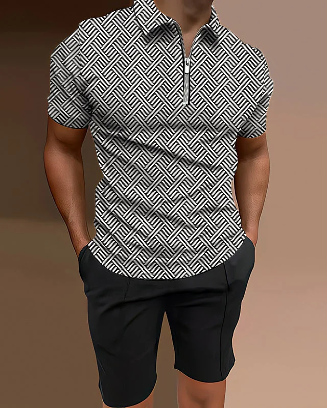 Men's polo shirt casual texture two piece set