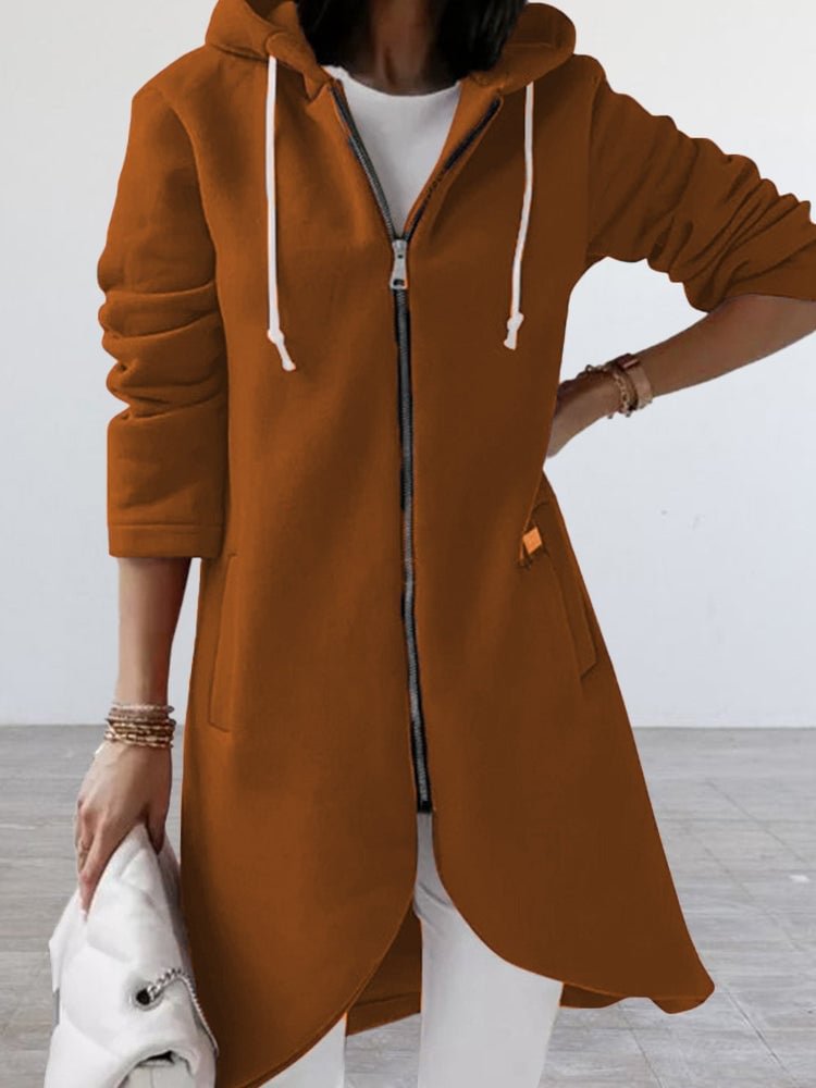 Women's Solid Zipper Longline Hoodie