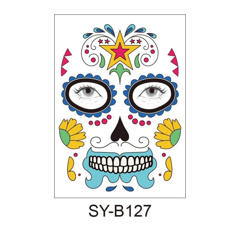 Facial Makeup Sticker Special Waterproof Face Tattoo Day Of The Dead Skull Face Dress Up Halloween Temporary Tattoo Stickers