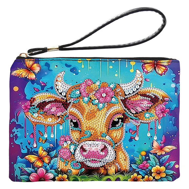 PU Partial Special Shaped Flowers Cow 5D DIY Diamond Painting Wallet Daily Purse