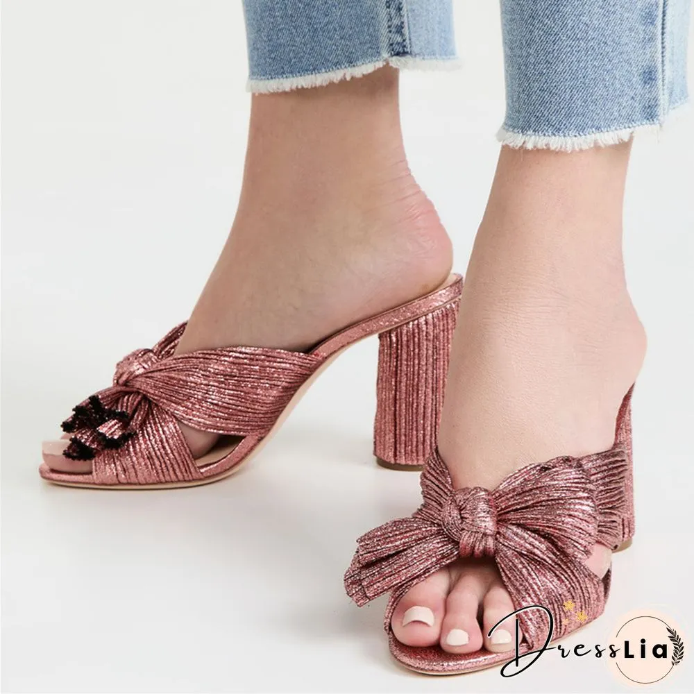 Brand New Summer Woman Mules Shoes Sandals Super High Heel 8 cm With Butterfly-knot Sweet Lady Office Shoes Plus Size 50