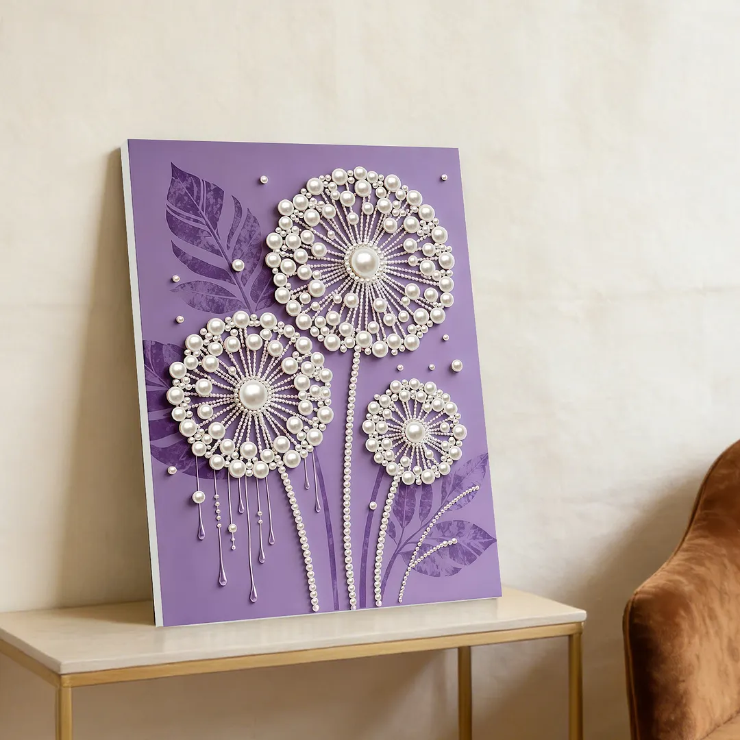 DIY Dandelion Pearl Painting Kit for Adults Beginners Gift Idea Home Wall Decor Pearl Gem Paintings Picture Arts Craft 30x40cm with Frame