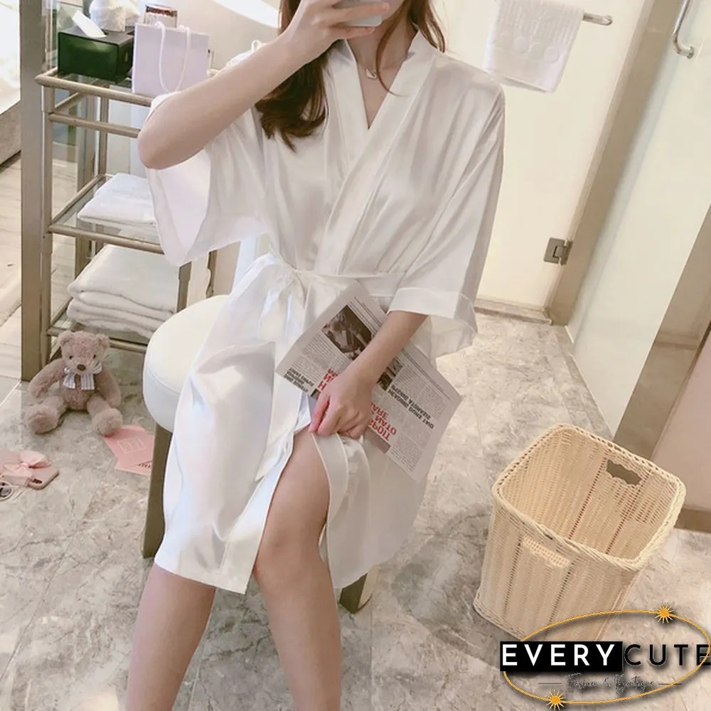 Japanese Robe for Sexy Ladies: Half-Sleeve Ice Silk Mini Night Dress Gown Bathrobe