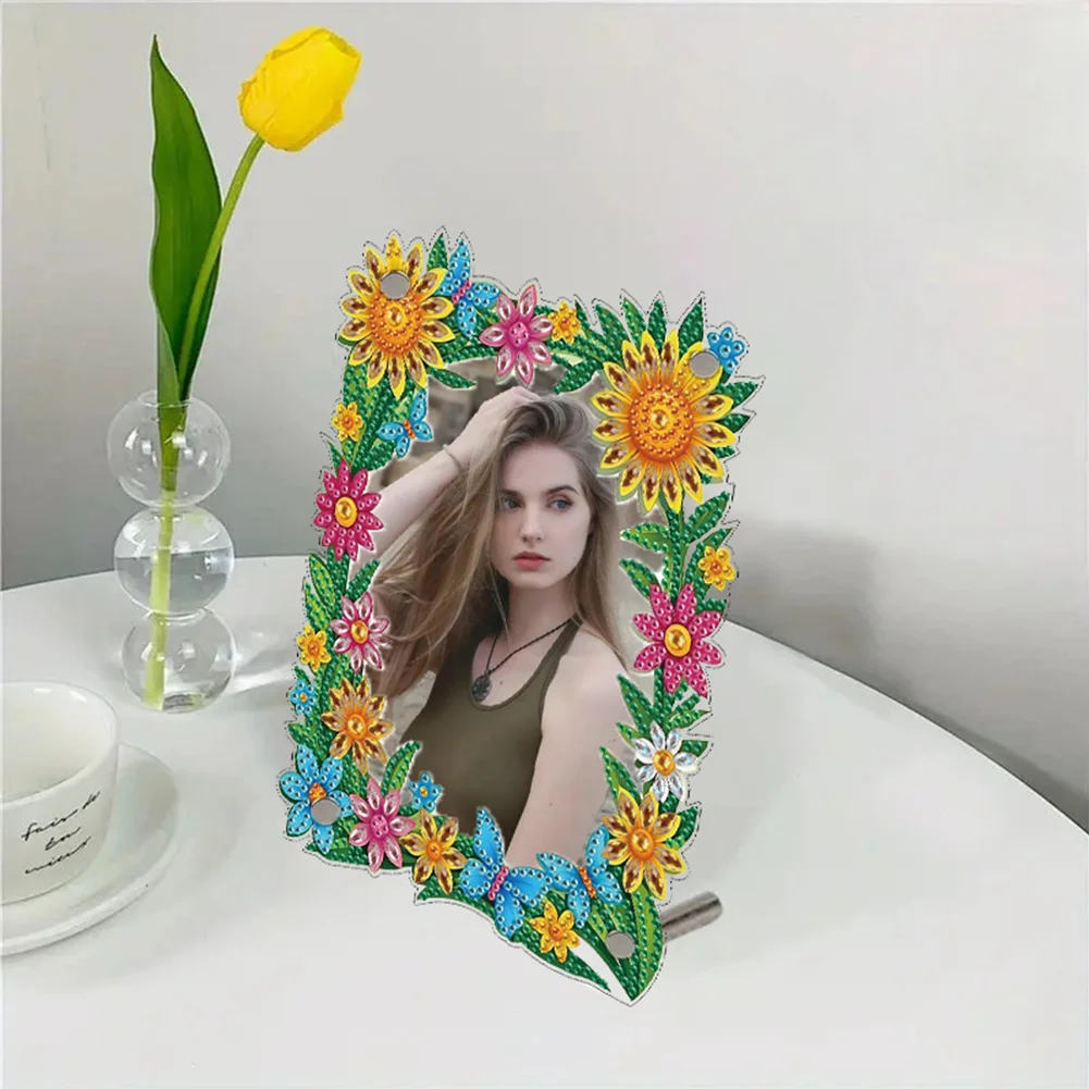 DIY Flower Special Shape Diamond Painting Table Top Photo Frame for Home Office