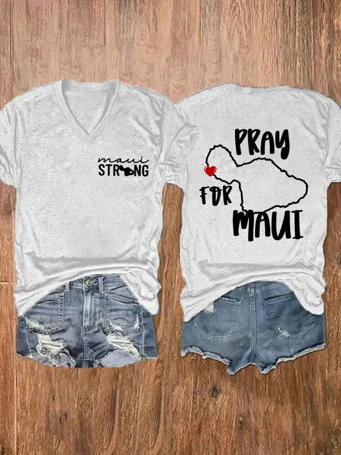 Women's Maui Strong Pray For Maui Print Short Sleeve T-Shirt