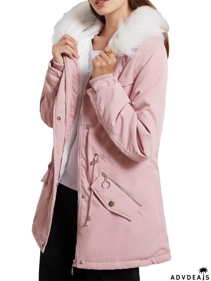 Women's Winter Solid Color Hooded Thermal Coats