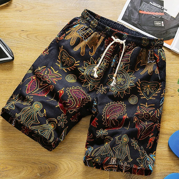 BrosWear Trendy Abstract Totem Print Beach Shorts