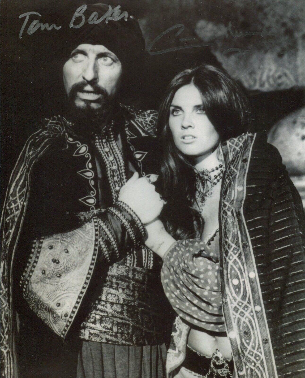 Tom Baker & Caroline Munro signed GOLDEN VOYAGE OF SINBAD Photo Poster painting UACC DEALER