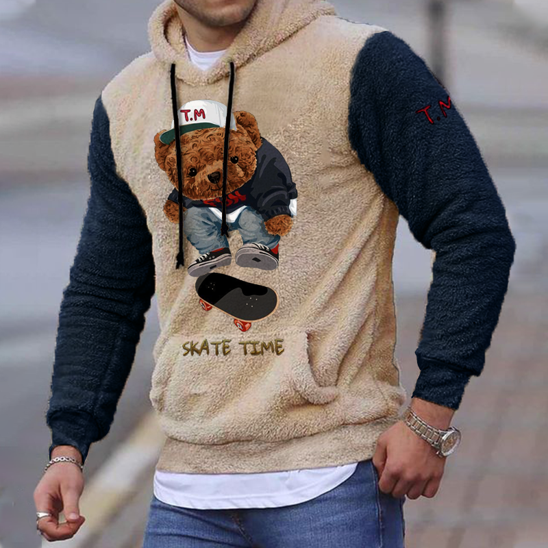 Insulated Teddy Bear Lamb Fleece Contrast Hoodie、、URBENIE