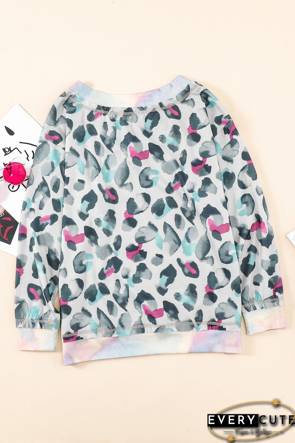 Leopard Tie-dye V Neck Sweatshirt