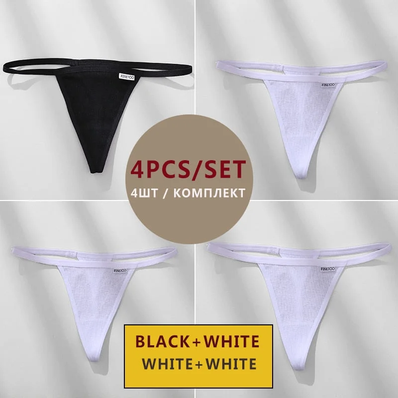 FINETOO 4PCS/Set Cotton Women Panties Woman Thong G-string Underwear Pantys Sexy Low Waist Underpant For Ladies Lingerie Female