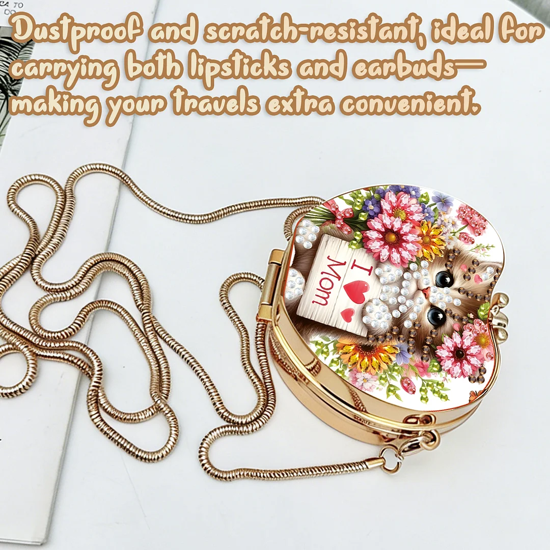 Cats and Flowers DIY Acrylic Love Diamond Art Painting Card Case Wallet with Chain Small Diamond Painting Crossbody Bag for Adults Women Girls Gift