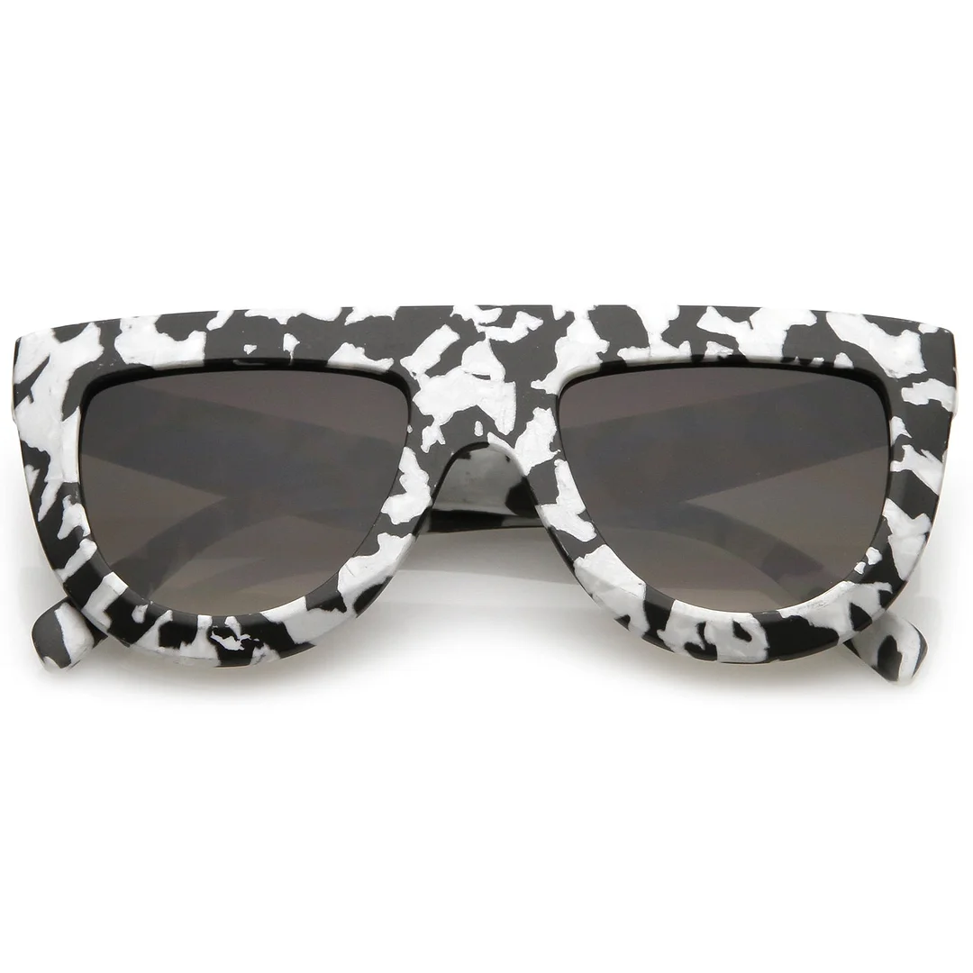 Oversize Chunky Matte Marble Print Wide Arms Flat Lens Flat Top glasses 51mm