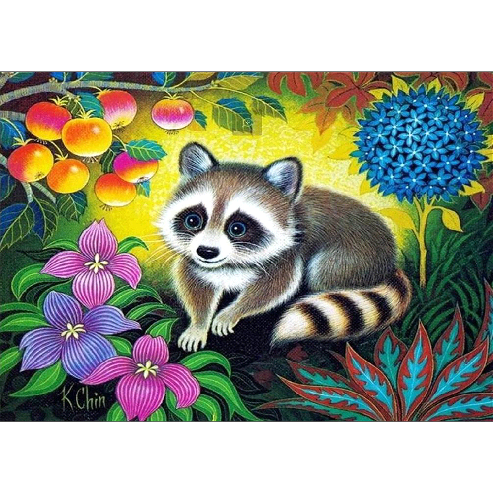 

40*30CM Round Drill Diamond Painting-Sitting Raccoon, 501 Original