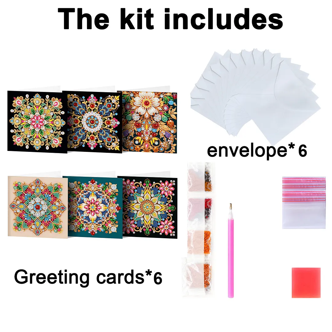 6pcs Mandala DIY Diamond Painting Greeting Card Kits with Envelopes Diamond Art Greeting Cards Diamond Art Cards Kits for Adults DIY Crafts Family Friend Gifts