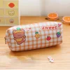 Cute Bear Pink Blue Plaid Large Capacity Brushes Pens Storage Bag Back to School Student Stationery