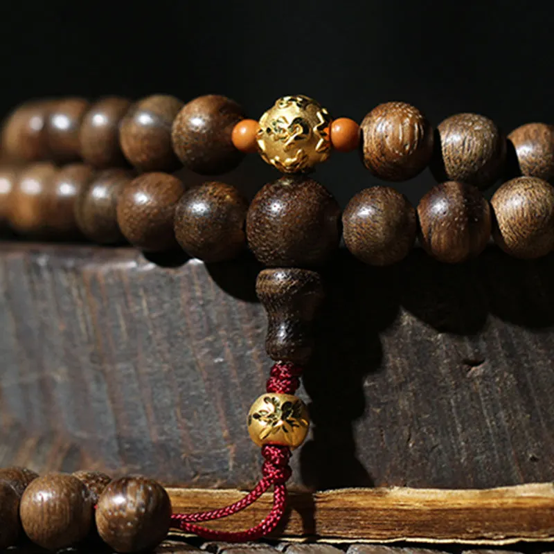 108 Mala Beads 999 Gold Agarwood Cyan Jade Six True Words Strength Bracelet