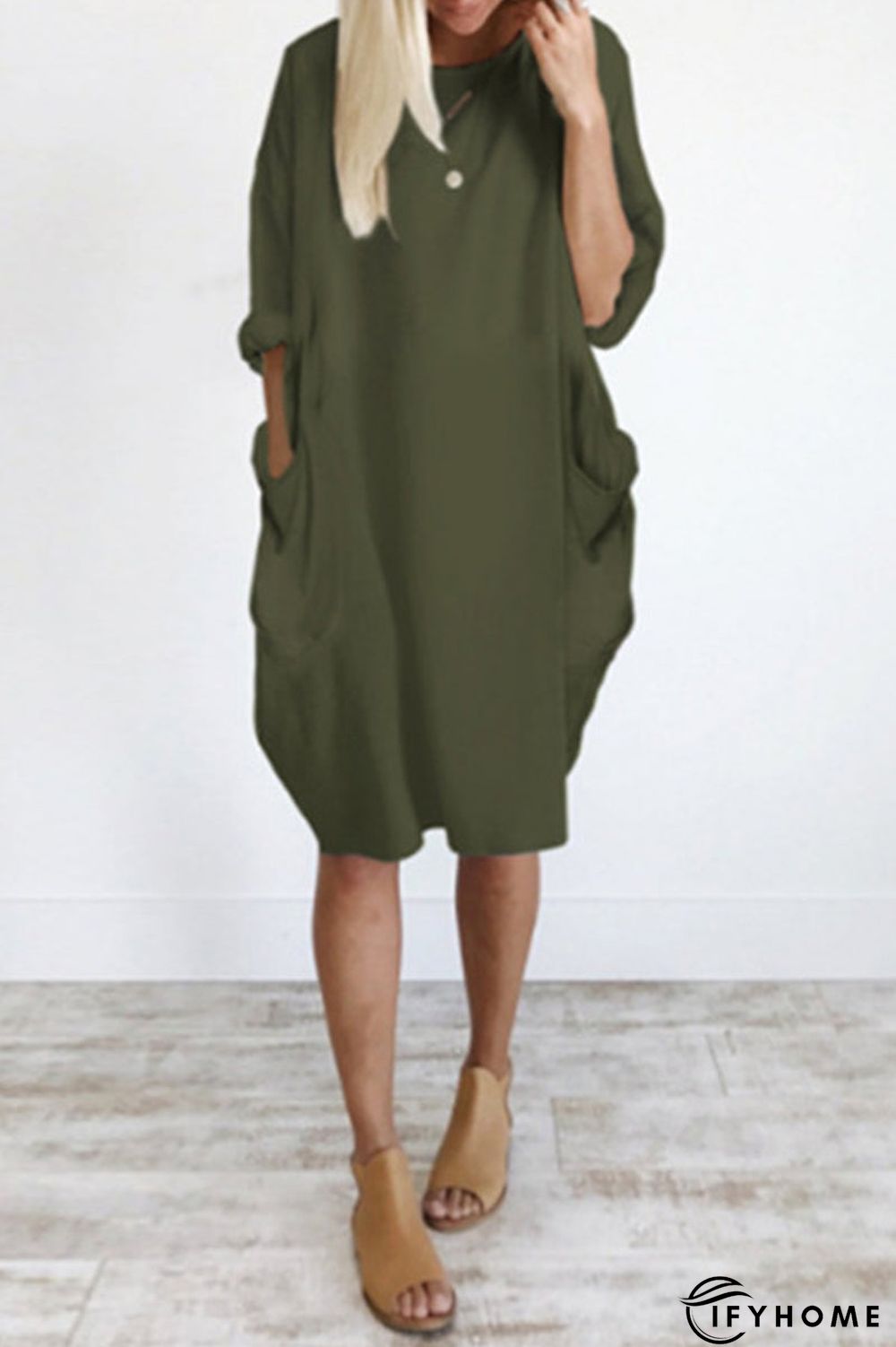 Plus Size Pocket Short Sleeve Midi Dress | IFYHOME