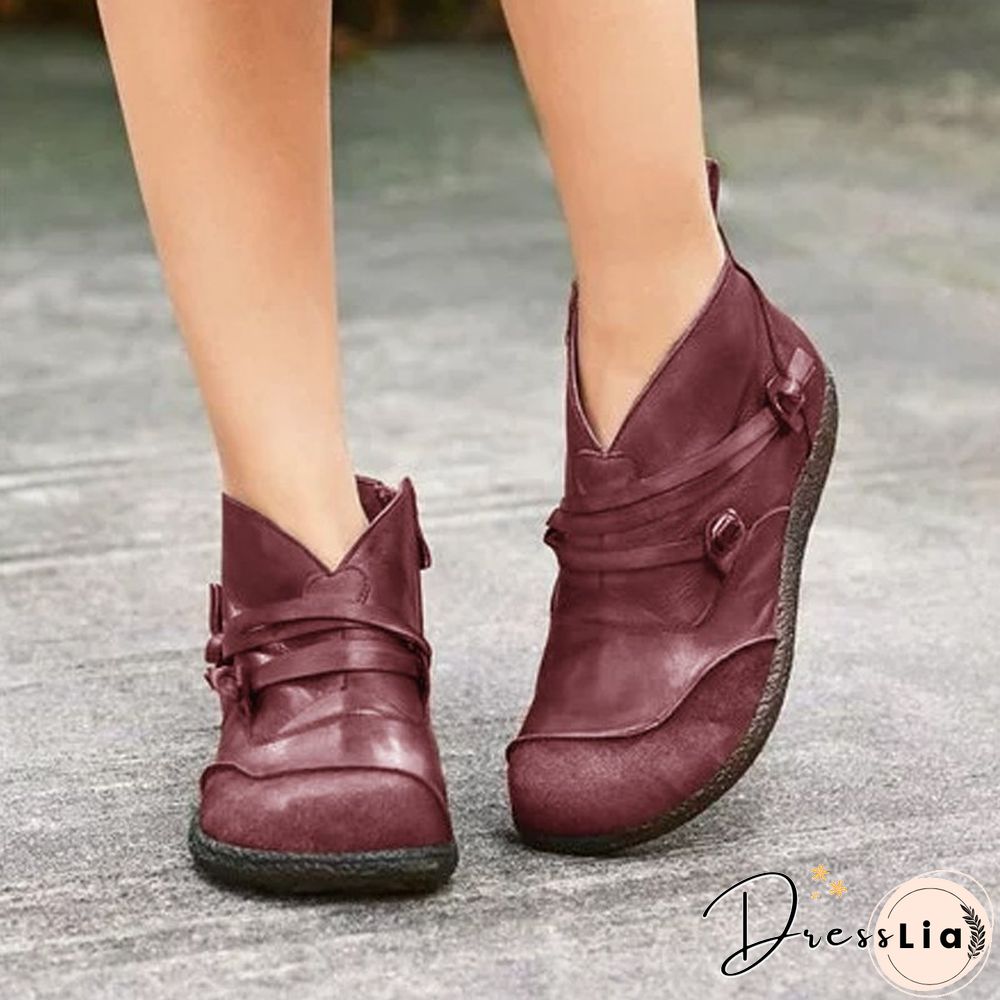 Flat Heel Spring Casual Leather Boots