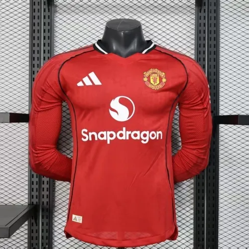 25-26 Manchester United home long-sleeved player football jersey 1:1 Thailand quality