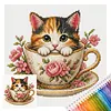 Stamped Cross Stitch Kit for Adults Cherry Blossom Flower Cup Cat 14CT 30x30cm tapestrymarket