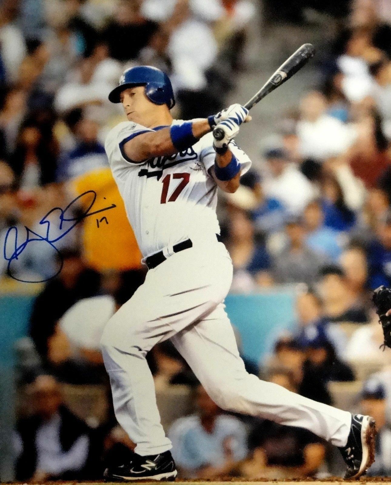 AJ Ellis Hand Signed Autographed 16x20 Photo Poster painting LA Dodgers Swinging Blue ink