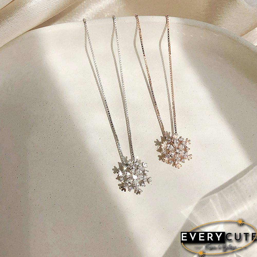 Women Fashion Snowflake pendant Silver Gold Ladies Necklace Clavicle Chain Diamond Snowflake Necklace Gift Jewelry