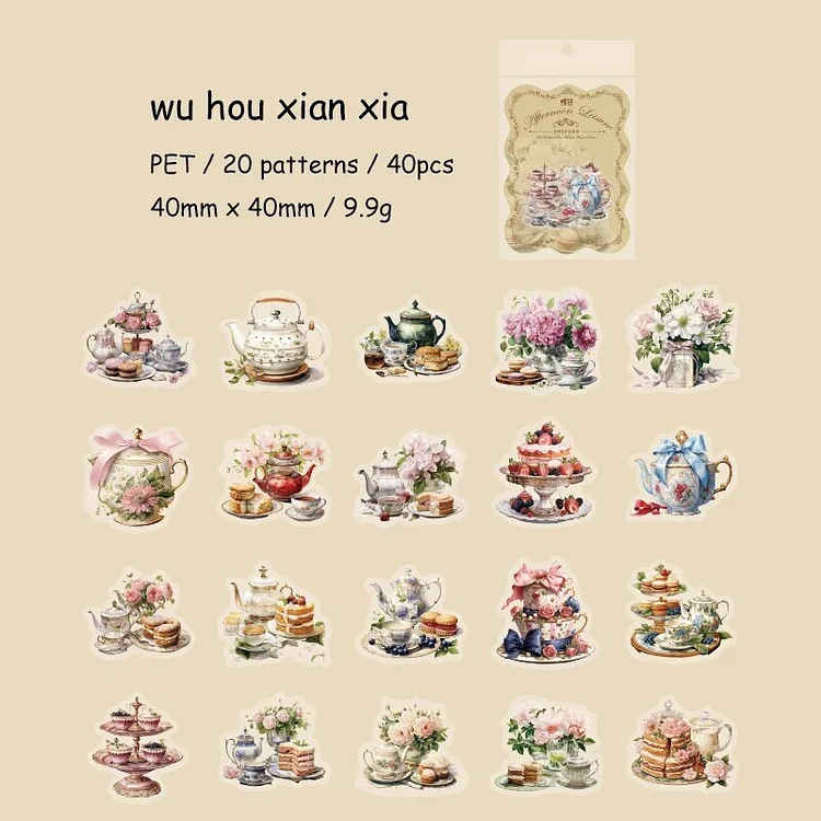 Journalsay 40Sheets Vintage Flower White Ink PET Sticker