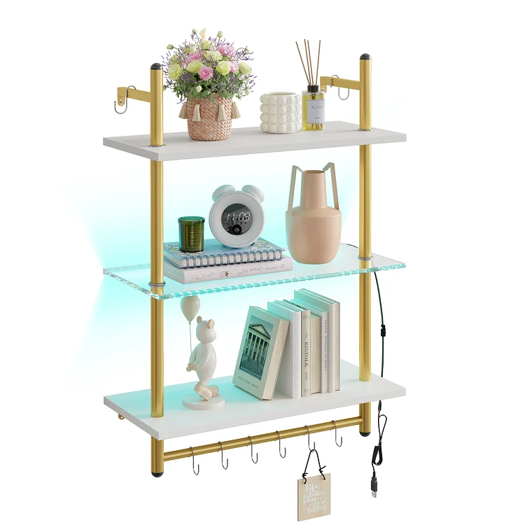 Bestier 23" Floating Shelves for Wall with LED Light