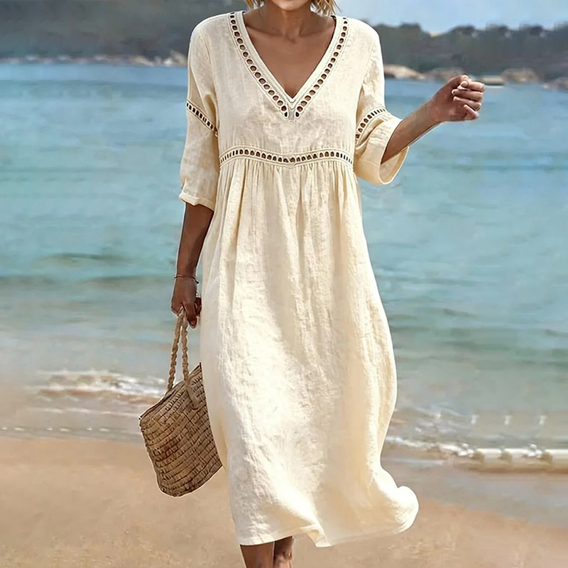 Comstylish Women's Casual Solid Color Cotton Linen Dress