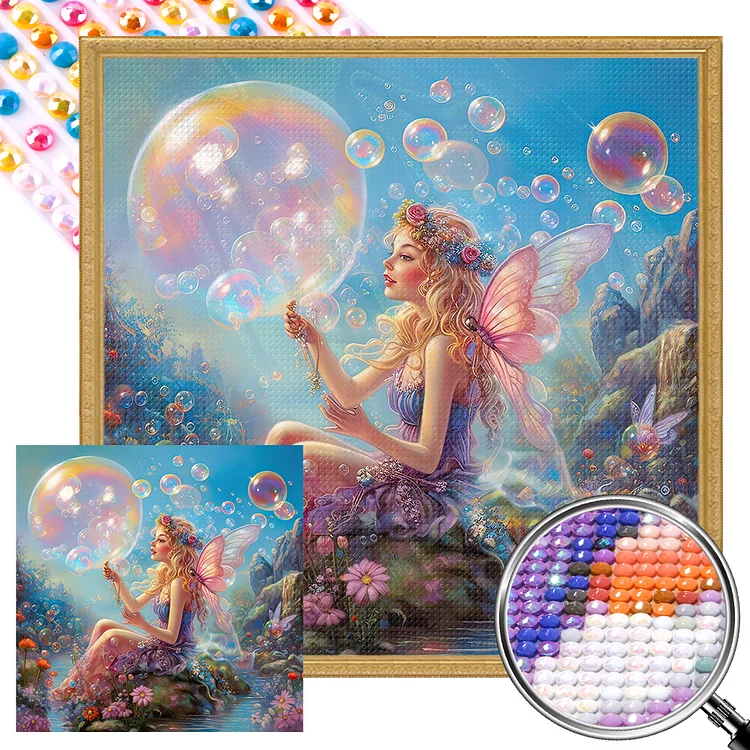 Partial AB Drill - Full  Round Diamond Painting - Wonderland Butterfly Fairy 40*40CM