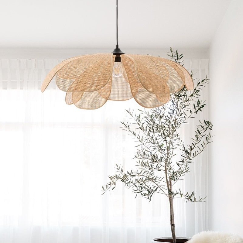 Rustic Wicker Rattan Petal Pendant Light Lamp Shade