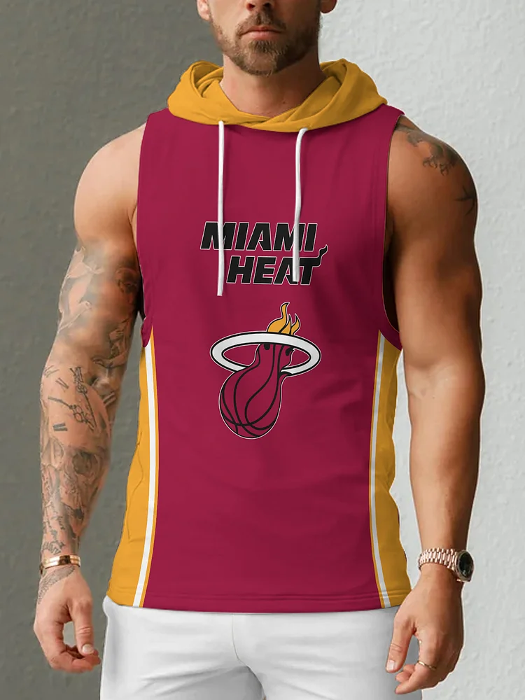 Miami Heat Men's Casual Comfy Sleeveless Hooded Tank Top