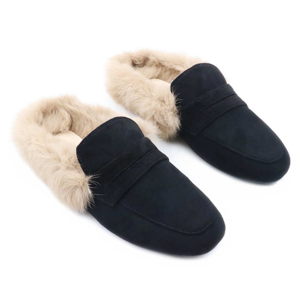 Backless Rabbit Fur Slippers Suede Mules Shoes-vocosishoes