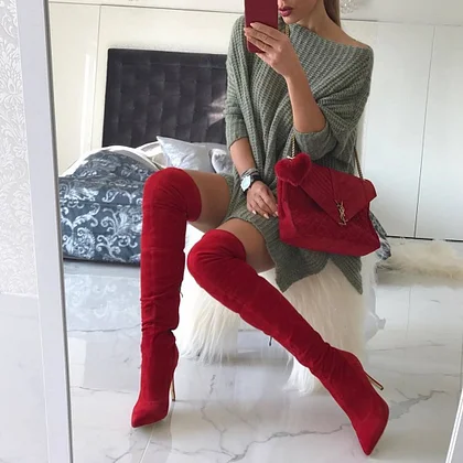 Red satin thigh high boots new arrivals