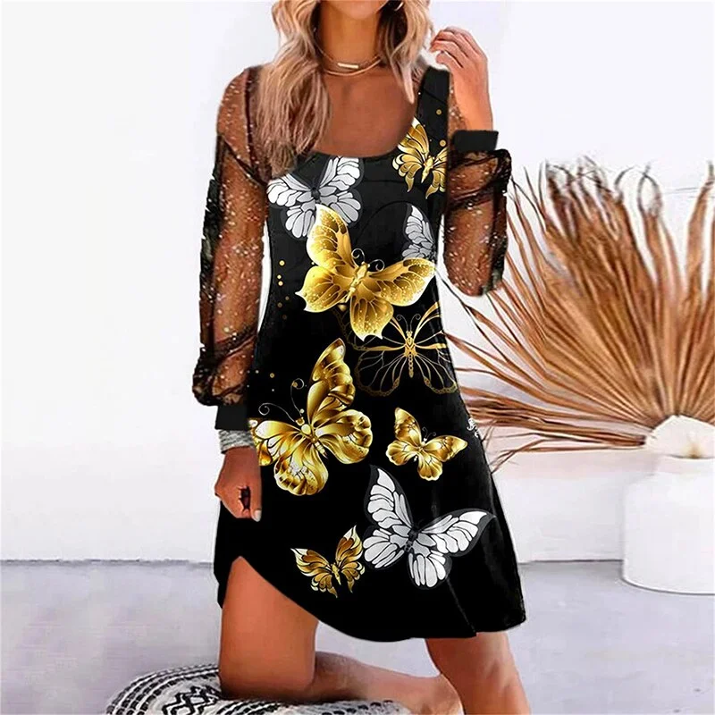 Women Elegant V Neck Mesh Long Sleeve Party Dress Spring Autumn Sexy Lace Patchwork Slim Mini Dress Vintage Femme Dress Vestidos