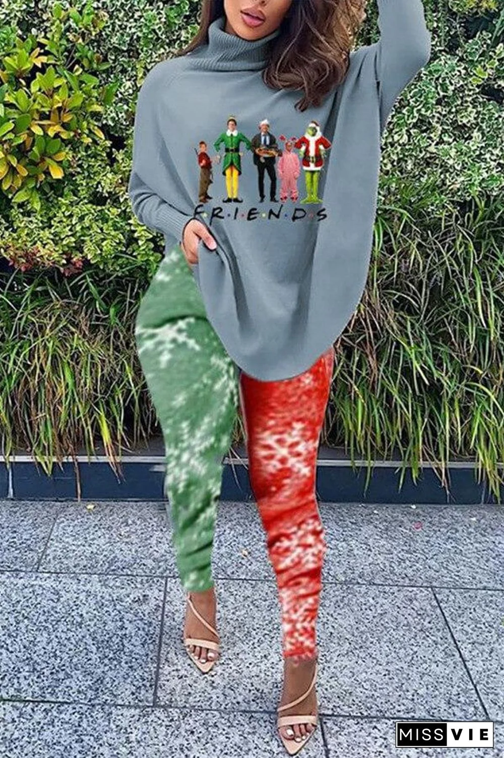 Fashion Casual Christmas Print Basic Two Pieces