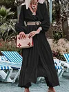 V-Neck Long Sleeve Loose Simple Casual Maxi Dress