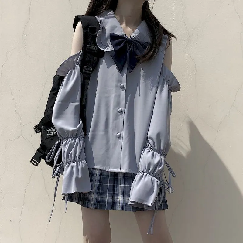 NiceMix harajuku blouse and plaid skirts 2 piece set women clothes tracksuit summer  preppy clothe loose two pieces set