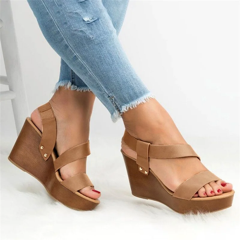 Women Sandalias Wedge Platform Heel Female Shoes Summer Ladies Casual Shoes Wedding Pumps Buckle Sandalias