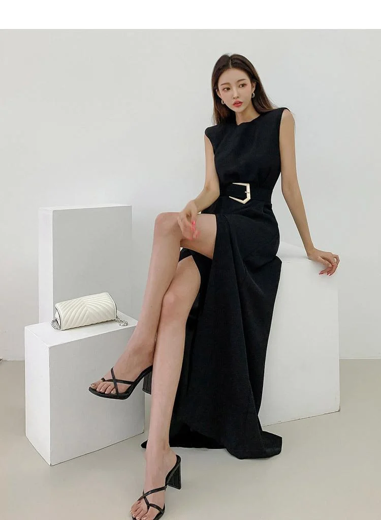 Fashion round neck split wide leg pants professional jumpsuit