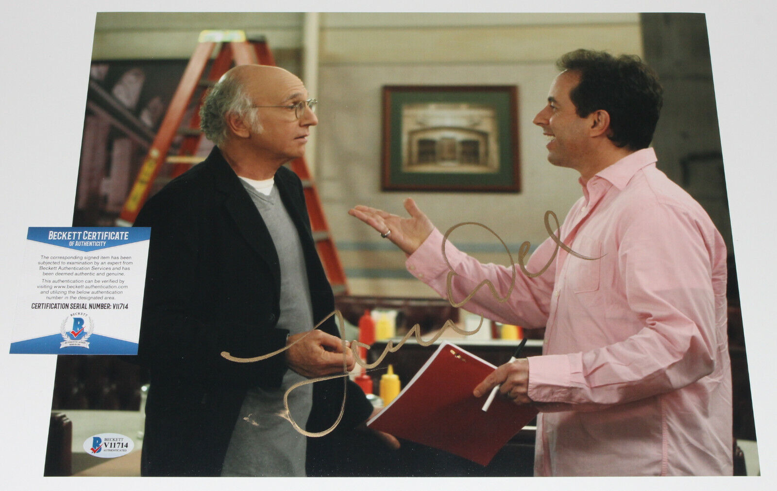 LARRY DAVID SEINFELD CREATOR SIGNED 11x14 Photo Poster painting CURB YOUR ENTHUSIASM BECKETT COA